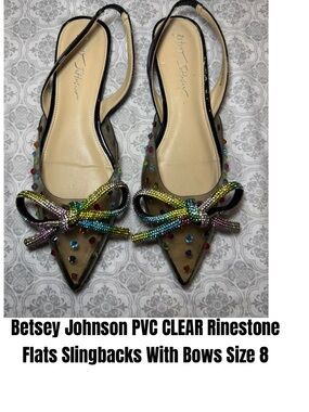 Betsey Johnson PVC CLEAR Rinestone Flats Slingbacks With Bows Size 8